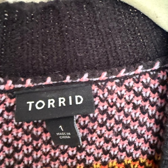 Torrid Black Open-Front Knit Cardigan Colorful Lips Print – Size 1 (XL/14-16) - Picture 3 of 4